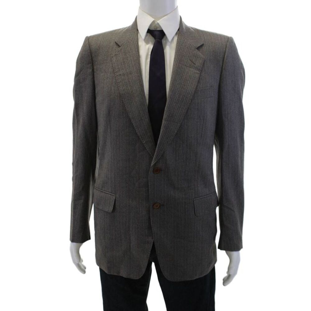 Canali Mens Herringbone Wool Suit Jacket Gray Button Long Sleeve Size 50